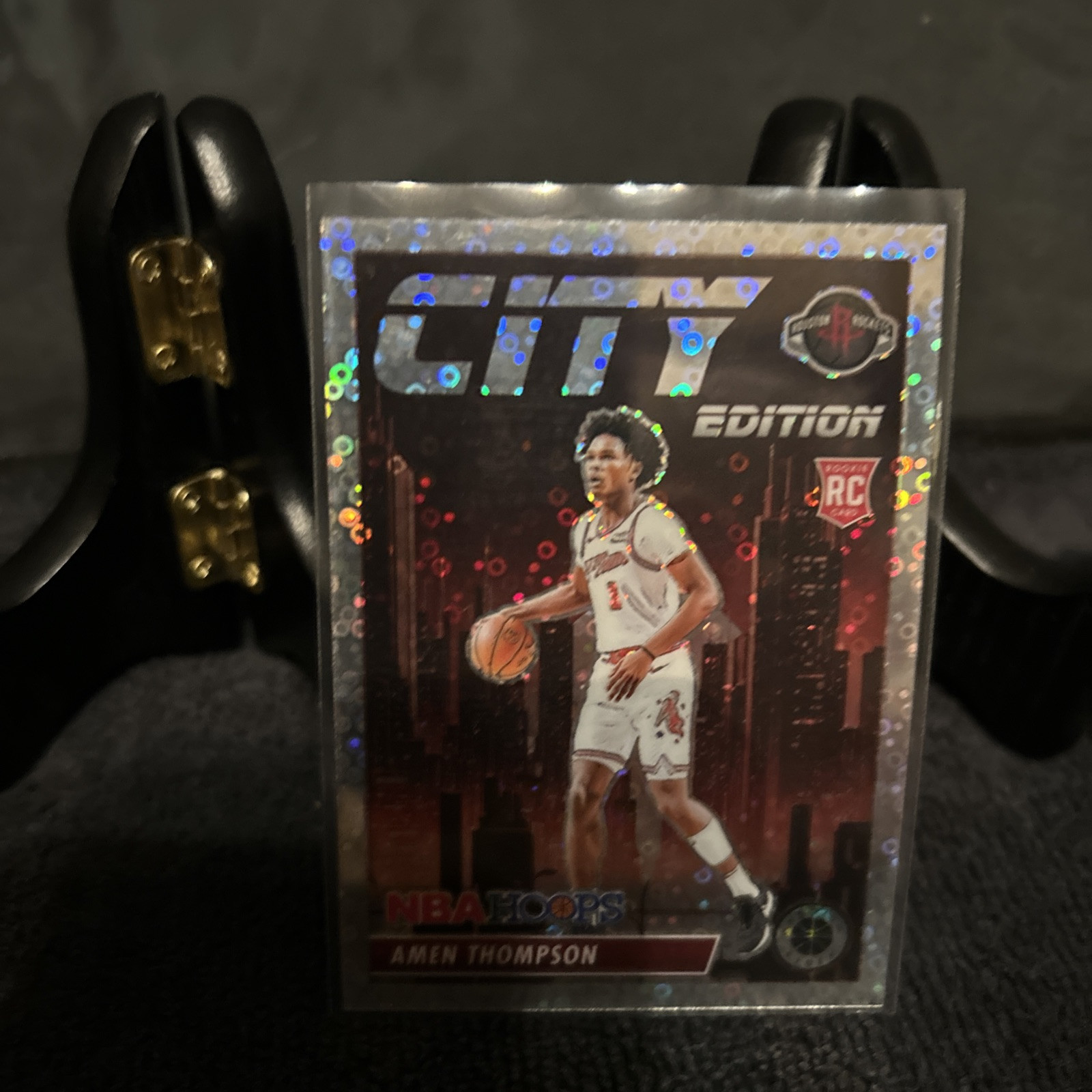 Amen Thompson 2023-24 Panini Hoops Premium Stock City Edition Disco Prizm RC