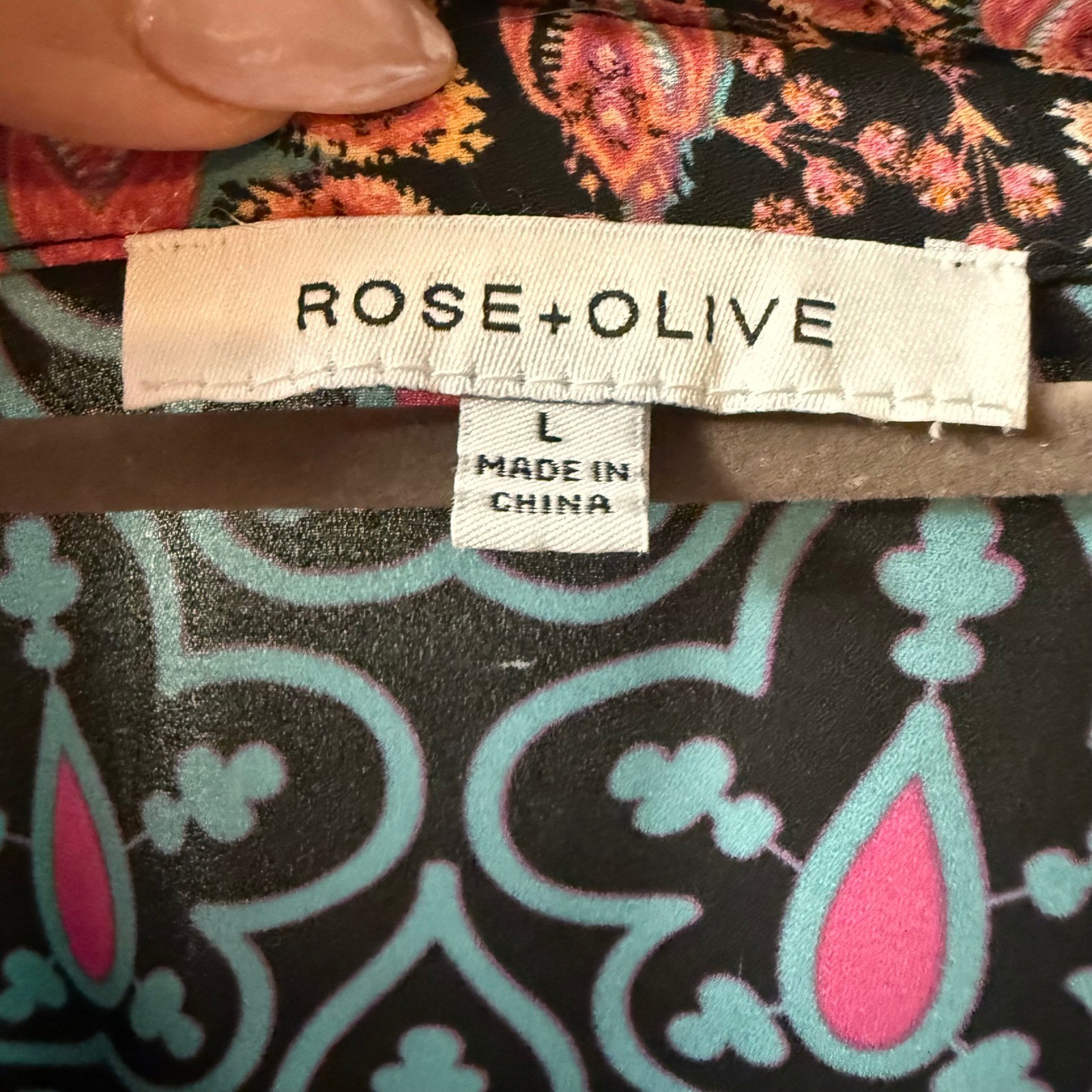 Rose Olive Patchwork Print Button Up Long Sleeve … - image 4