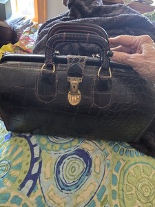 ANTIQUE Doctors Bag Brown Leather Travel Physician Medical VINTAGE