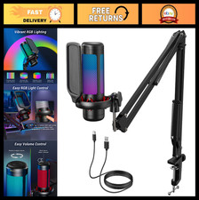 Gaming Microphone Set with Boom Arm - USB Condenser Mic for Streaming, RGB, Mute