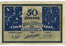 # SPAIN CIVIL WAR 1937 • MANRESA 50 CTS MUNICIPAL ☆ GUERRA CIVIL ESPAÑOLA ☆D1553