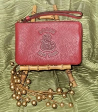 Coach New Year Of The Snake Pebbled Leather Red Wristlet Corner Zip 2 CC Slots