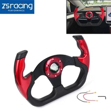 6 Hole 13" 325mm Flat Drift Racing Steering Wheel U-Shape Horn Button Universal