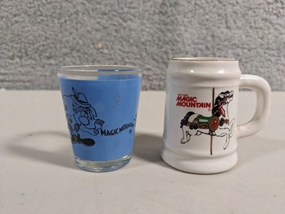 Lot (2) Six Flags Magic Mountain California Bloop Shot Glass & Mini Mug Souvenir