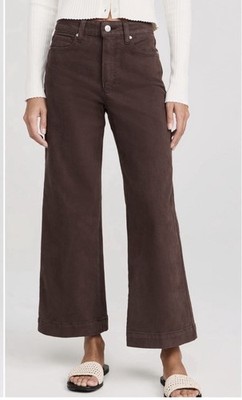 Paige Anessa Ankle Wide Leg Jeans High Rise Crop Rich Chocolate Brown Size 28