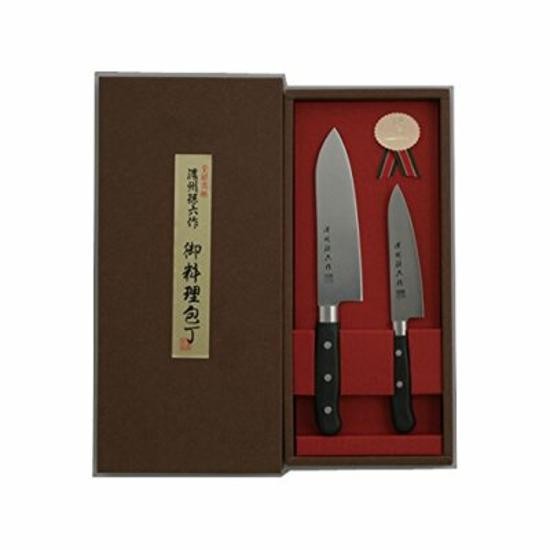 Juego de cuchillos de chef de cocina japoneses Seki Magoroku Santoku Peti hec...