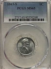 1943-S Steel Lincoln Wheat Penny One Cent  PCGS MS65 Good shine