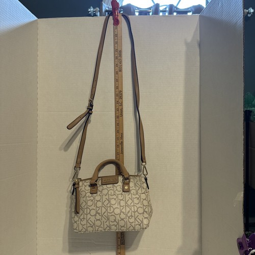 Calvin Klein Off White With Gold Detailing Crossbody Monogram Purse Adj. Strap