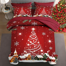 Queen Christmas Comforter Set with Sheets, 7 Piece Red Bedding
