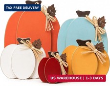 Wooden Pumpkin Fall Decor, 5-Piece Indoor Fall Decorations for Home, Rustic Harv
