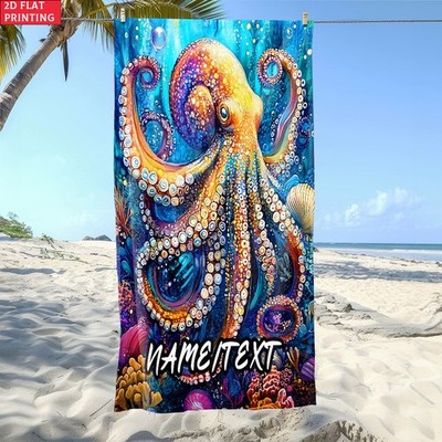 2d Flat 1pc Colorful Octopus Ocean Custom Name Beach Towel - Soft, Ultra-Absor
