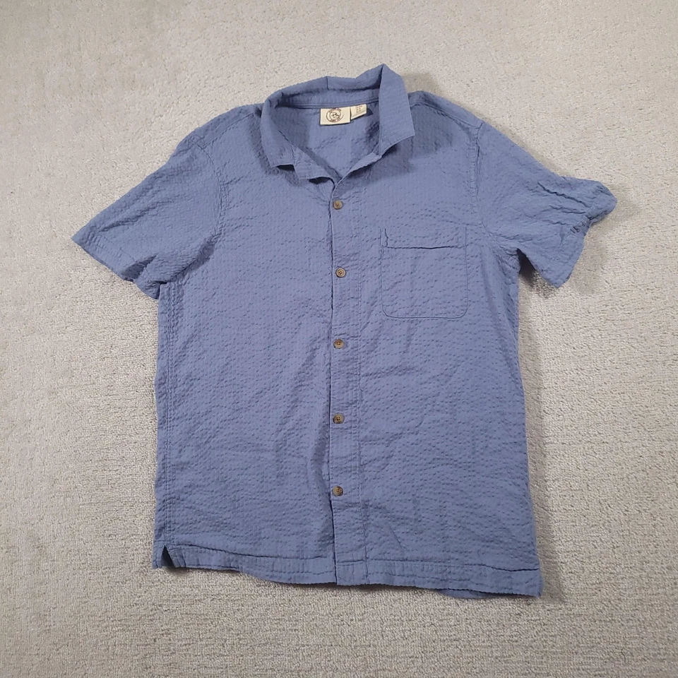 Panama Jack Shirt Mens Medium Blue Seersucker Short Sleeve Camp Collar Button Up - Image 2 of 4