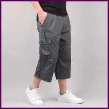 Men's Summer Cargo Shorts Loose Casual Jogging Pants Elastic Waist Multi Pockets