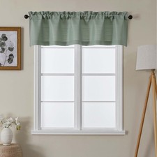 1 Piece Sage Green Valances for Windows, Burlap Textured Window Kitchen Short Cu