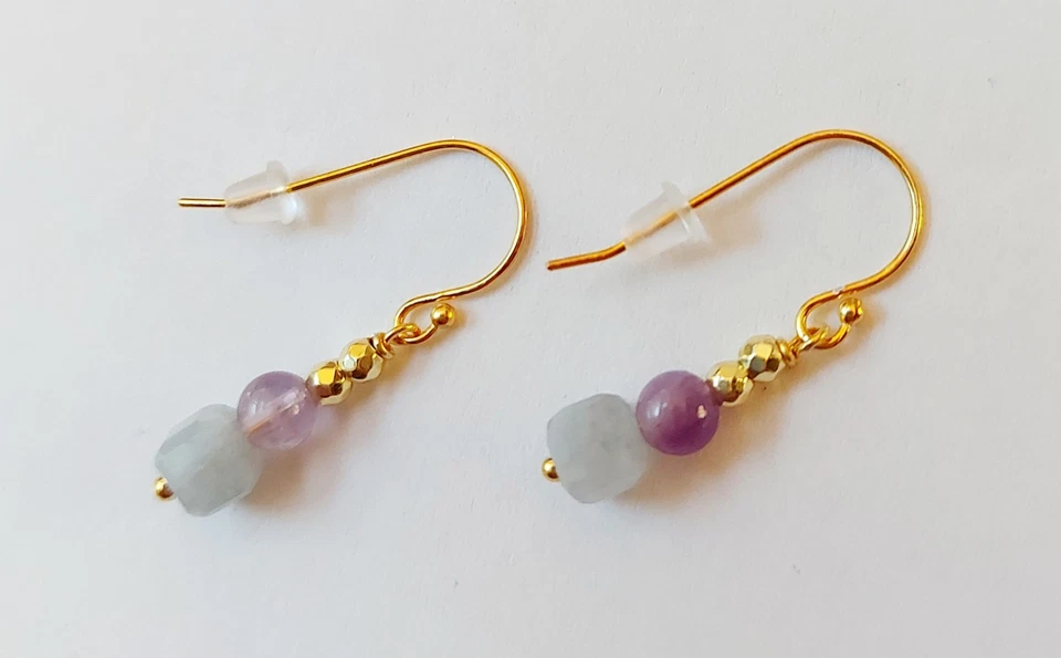 Orecchini in argento 925 oro pietre acquamarina ametista ematite regalo Natale - Immagine 4 di 4