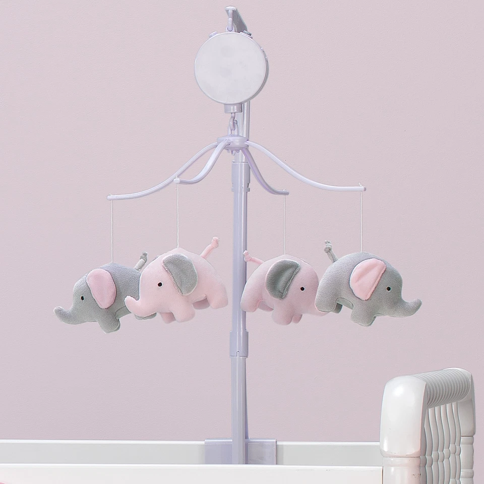 Bedtime Originals Eloise Pink/Gray Elephant Musical Baby Crib Mobile - Image 3 of 4