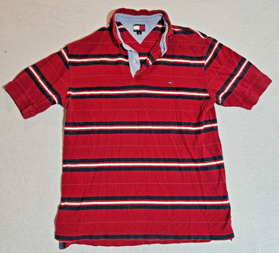 Shirt Polo Red White Blue Short Sleeve Men's L 40 Chest By Tommy Hilfiger