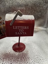 Red/White Metal Mailbox "Letters to Santa" Christmas Hanging Ornament, Glitter