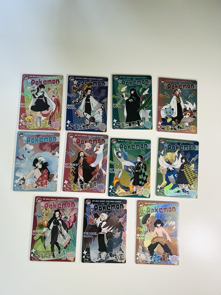demon slayer pokemon card DEMON SLAYER X POKEMON Mengka HIT 11 CARD LOT! RARE! Trainer & Pokemon holo  foil