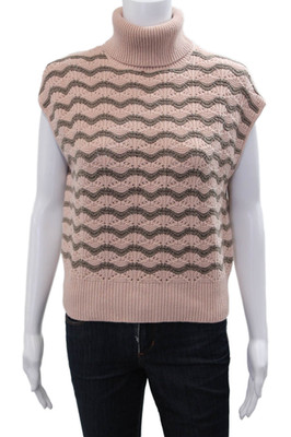 BCBG Max Azria Unisex Sleeveless Turtleneck Striped Pullover Pink Size XS