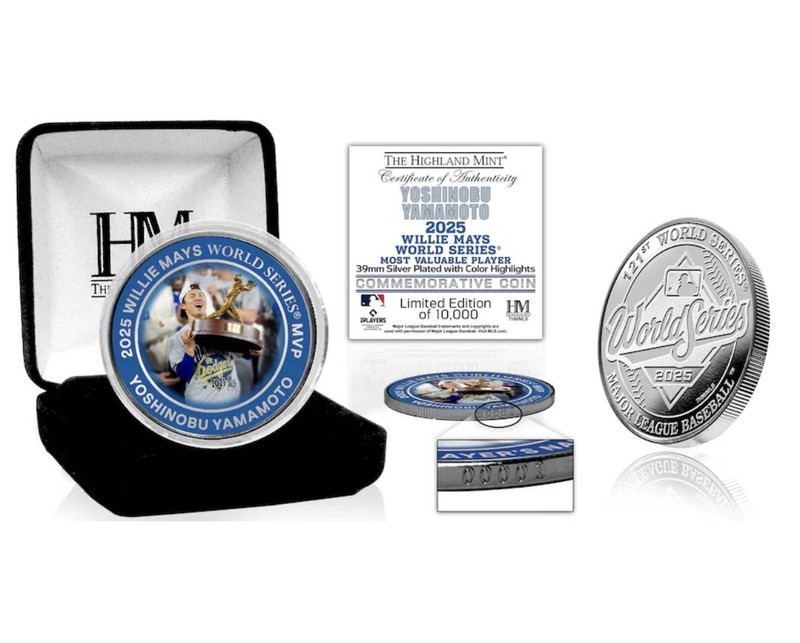 LA Dodgers Yoshinobu Yamamoto #/10k Silver 39mm Coin 2025 WS MVP w/case, COA Ltd