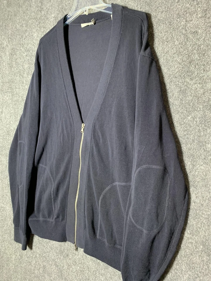 Cárdigan Vince Cremallera Para Hombres XL Azul Marino Suéter Tejido Codo Parches Bolsillos Cuello en V Foto 4 de 4