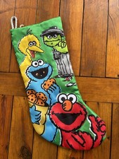 Kurt Adler Sesame Street 19" Christmas Stocking Green Satin Elmo, Big Bird