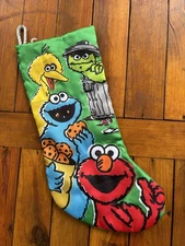 Kurt Adler Sesame Street 19" Christmas Stocking Green Satin Elmo, Big Bird