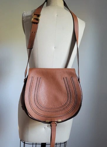 CHLOE "MARCIE" BROWN GENUINE LEATHER SADDLE BAG PURSE w/ DUST BAG Medium