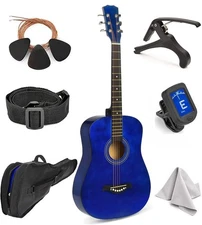 Guitarra Acustica Principiante 30 Pulgadas con Fundamento y Accesorios Azul