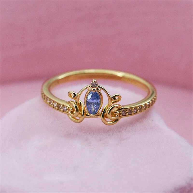 Novo anel de prata esterlina 925 ouro azul Disney Cinderela's Carruge todos os tamanhos - Imagem 4 de 4