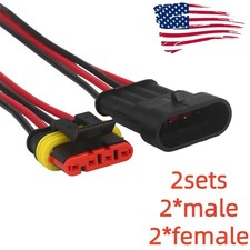 2 Sets Car Waterproof Electrical 18AWG Wire Connector 4 pin Way Plug Marine