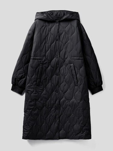United colours of Benetton Quilted Long Jacket Hooded Down - Black Size UK S - Afbeelding 5 van 7