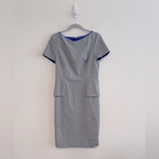 NWT Elie Tahari Gray Sheath Peplum Dress Blue Accent Size 8