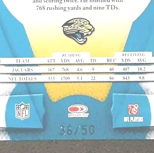 MAURICE JONES DREW 2008 Certified Materials #62 Mirror SP /50 Jaguars. D1D - Image 3 of 3