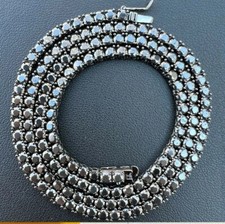 26Ct Natural Black Diamond Set Men's Tennis Necklace 10K White Gold 24" in