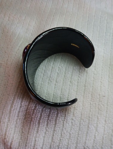 Estate Purple Turquoise 14K Gold Bold Black Resin Cuff Bracelet 43.9 Grams - Picture 6 of 7