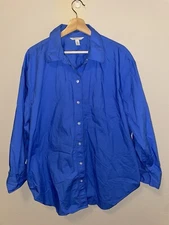 H&M Azure Blue 100% Cotton Long Sleeve Button Front Shirt Sz XL 