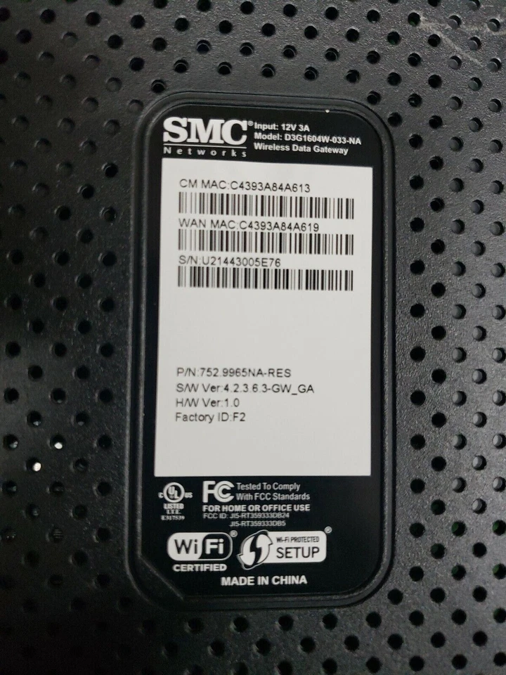 SMC Networks D3G1604W-033-NA DOCSIS 3.0 Data Gateway Modem - Image 2 of 4