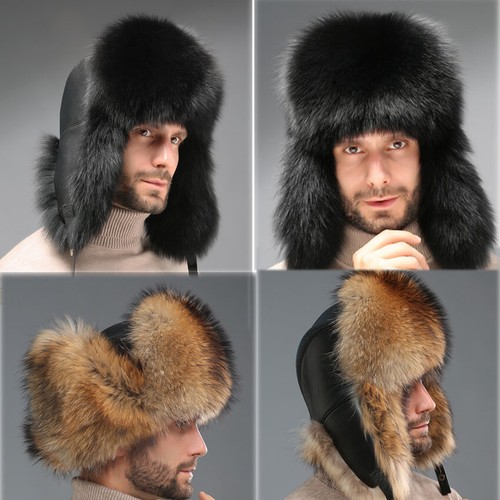 Hecho a mano para hombre piel de zorro real + piel de mapache real invierno mantener cálido sombrero al aire libre - Imagen 7 de 10