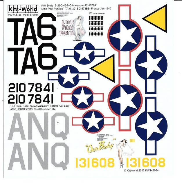 Kitsworld B26b/c Marauder Decals 1/48 084 Cool Nose/gal Art 2 Options