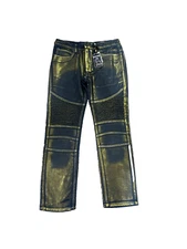 Premium Bleecker & Mercer Denim Slim Taper Jeans Distress Dark Blue & Gold 36X30