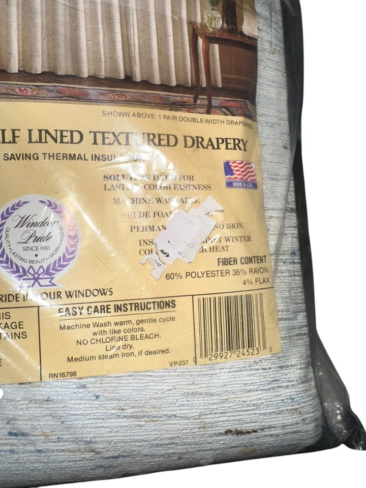 Vintage Therma-Guard Self Lined Drapery One Pair Blue 48”x84 Made In USA Texture - Image 3 of 4