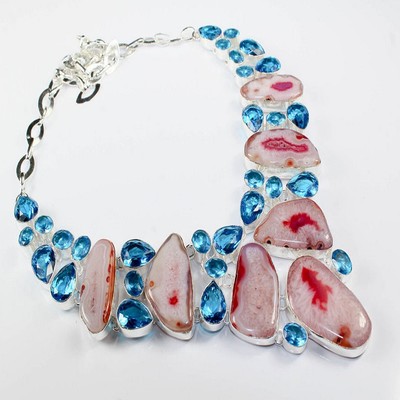 Collier En Argent 925 Avec Quartz Solaire Naturel - Longueur 19,5 Pouces (~49,5 Cm) - Fait Main