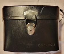 Vintage Large Soligor Black Leather Hard Side Camera Case Bag Corduroy Liner