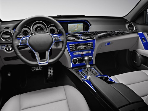 23Pcs Blue Carbon Fiber Full Interior Kit Aufkleber für Benz C-Class W204 12-14 - Bild 2 von 7