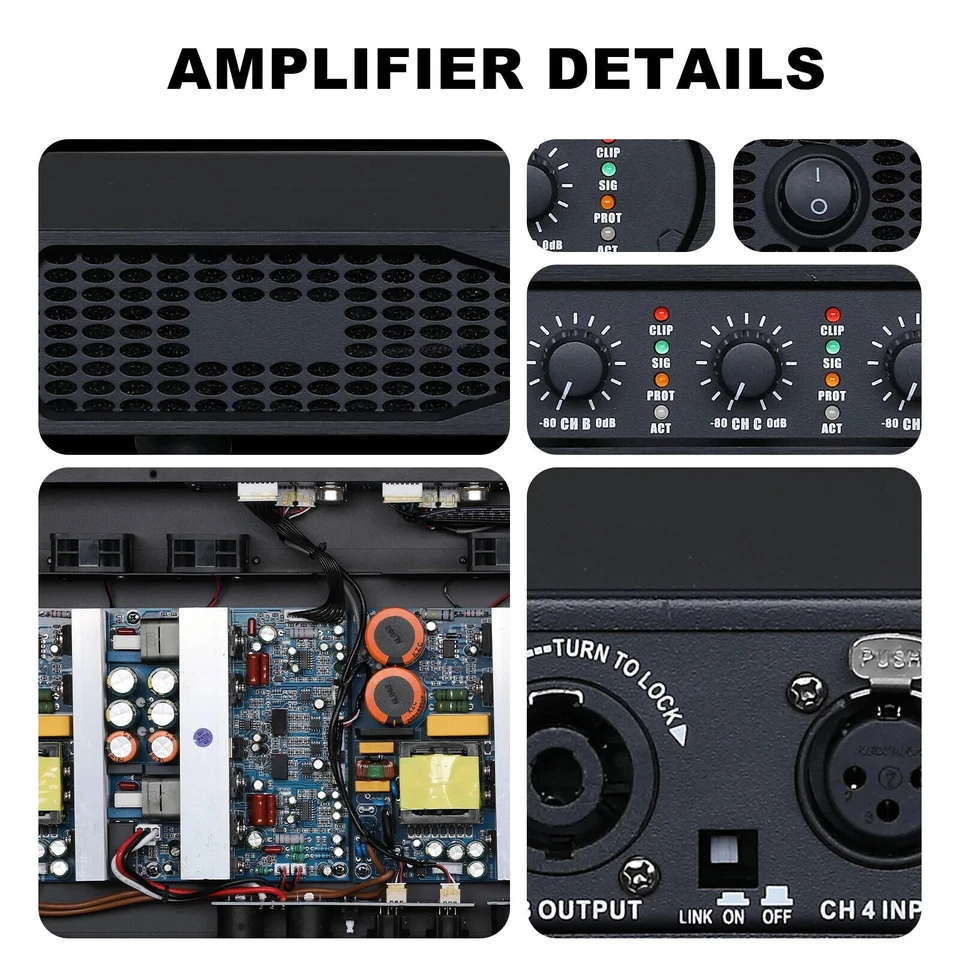 DA4400 Professional 4 Channel Class H Digital DJ Power Amplifier 4*800W in 8 O1R - Image 3 of 4