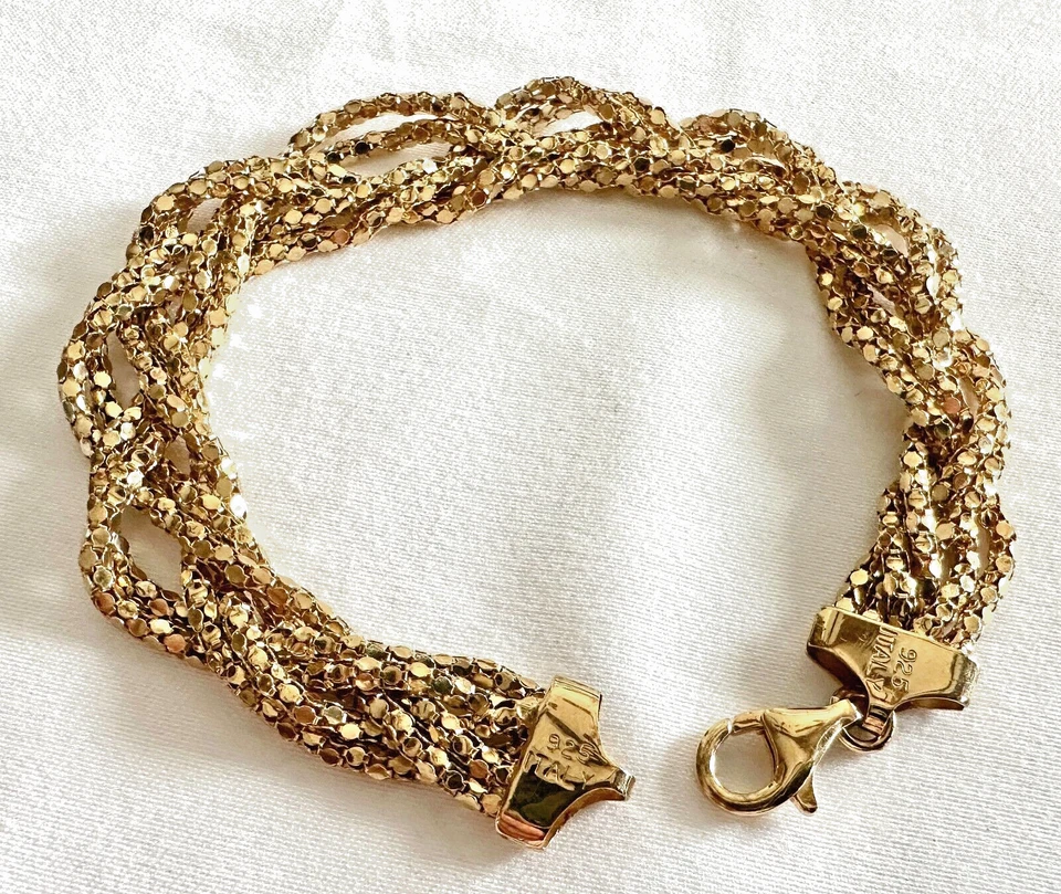 BRAZALETE DE LUJO NUEVO CON ETIQUETAS QVC ITALIA PLATA ESTERLINA SOBRE ORO VERMEIL 6 SOPORTES 7,5" Foto 3 de 4