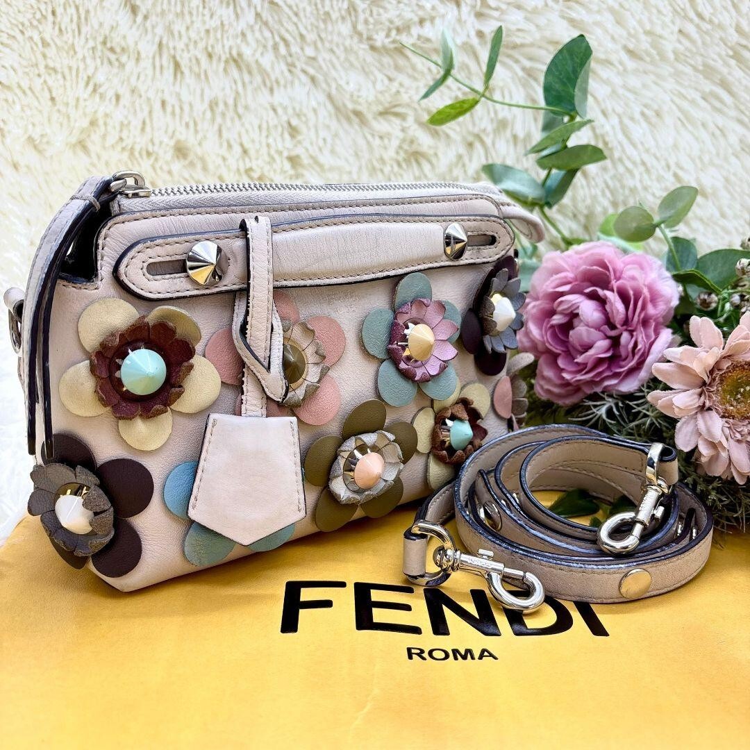 FENDI BY THE WAY Small 2way Bag Floral Motif Leather Off