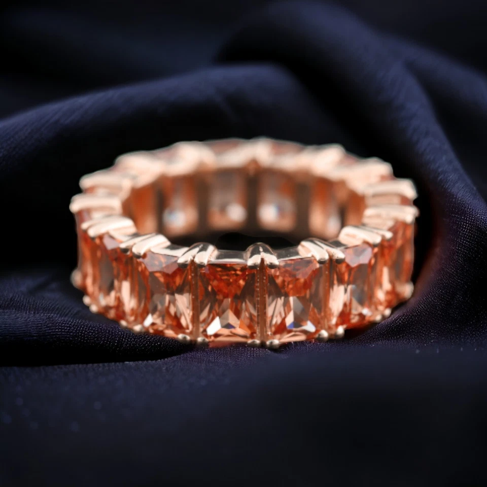 Anillo de eternidad de morganita natural con forma de baguette de plata de ley 925 de 4x2 mm Foto 3 de 4